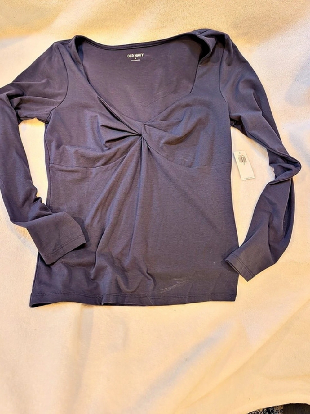 Old Navy Fitted Twist-Front Top Long Sleeve Blue